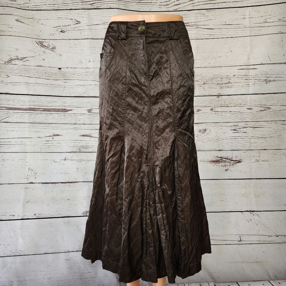 Apanage Brown Crinkle Textured Gored Maxi Skirt EU 38 US 8